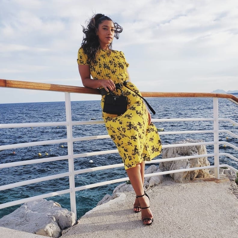 Yellow Black Floral Print Midi Dress With Belt Yellow Black Floral Print Midi Dress With Belt — Cute Yellow Outfits
