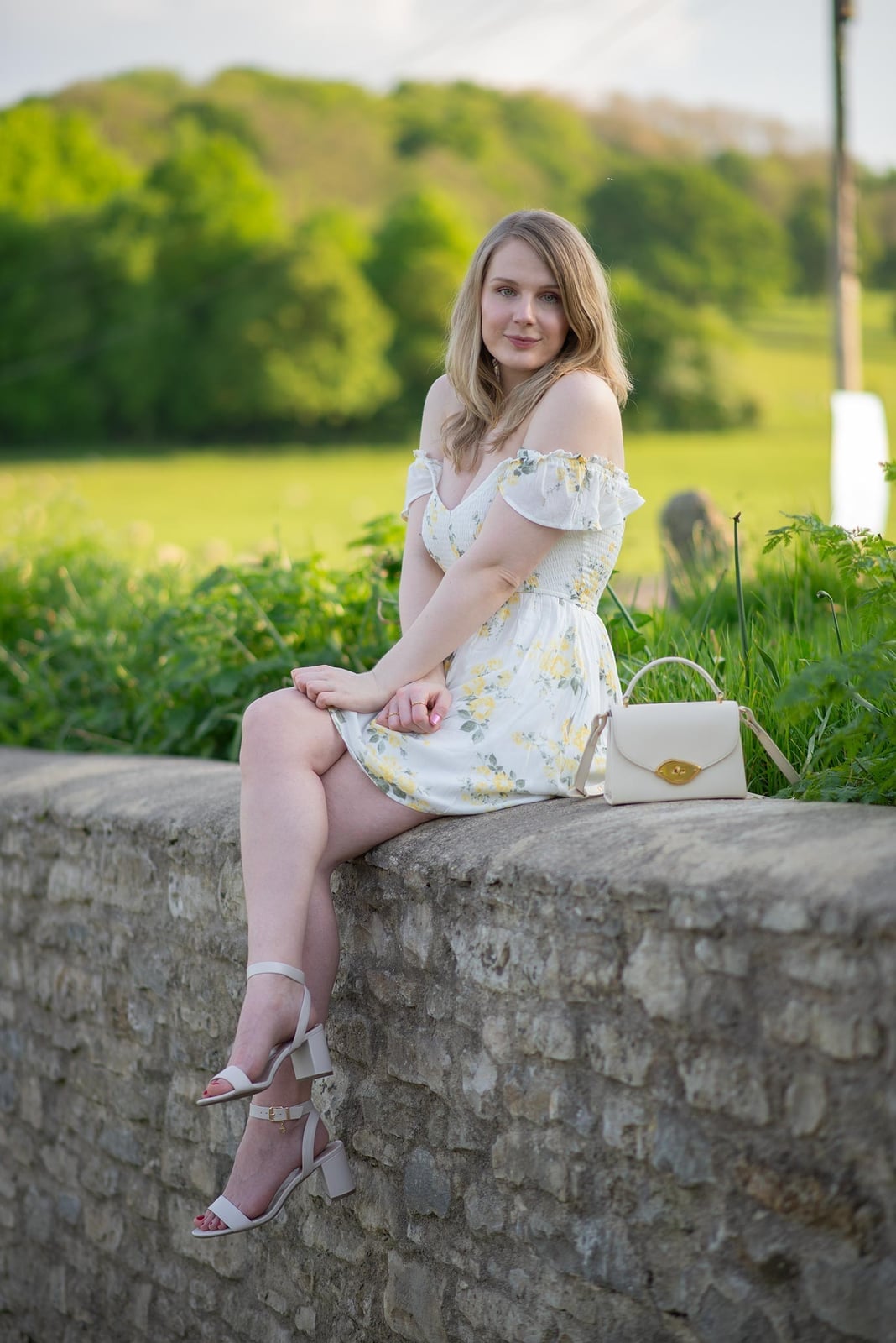 White Off-The-Shoulder Dress With Yellow Floral Print White Off-The-Shoulder Dress With Yellow Floral Print — Cute Yellow Outfits