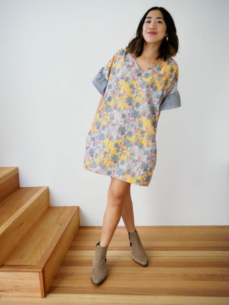 Yellow Purple Grey Floral Print Short Sleeve A-line Dress Yellow Purple Grey Floral Print Short Sleeve A-line Dress — DIY Dress Designs