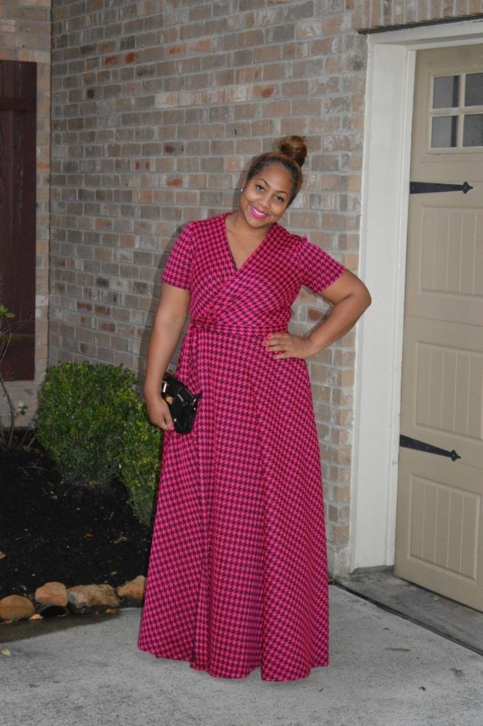 Hot Pink Black Houndstooth Maxi Wrap Dress Hot Pink Black Houndstooth Maxi Wrap Dress — DIY Dress Designs