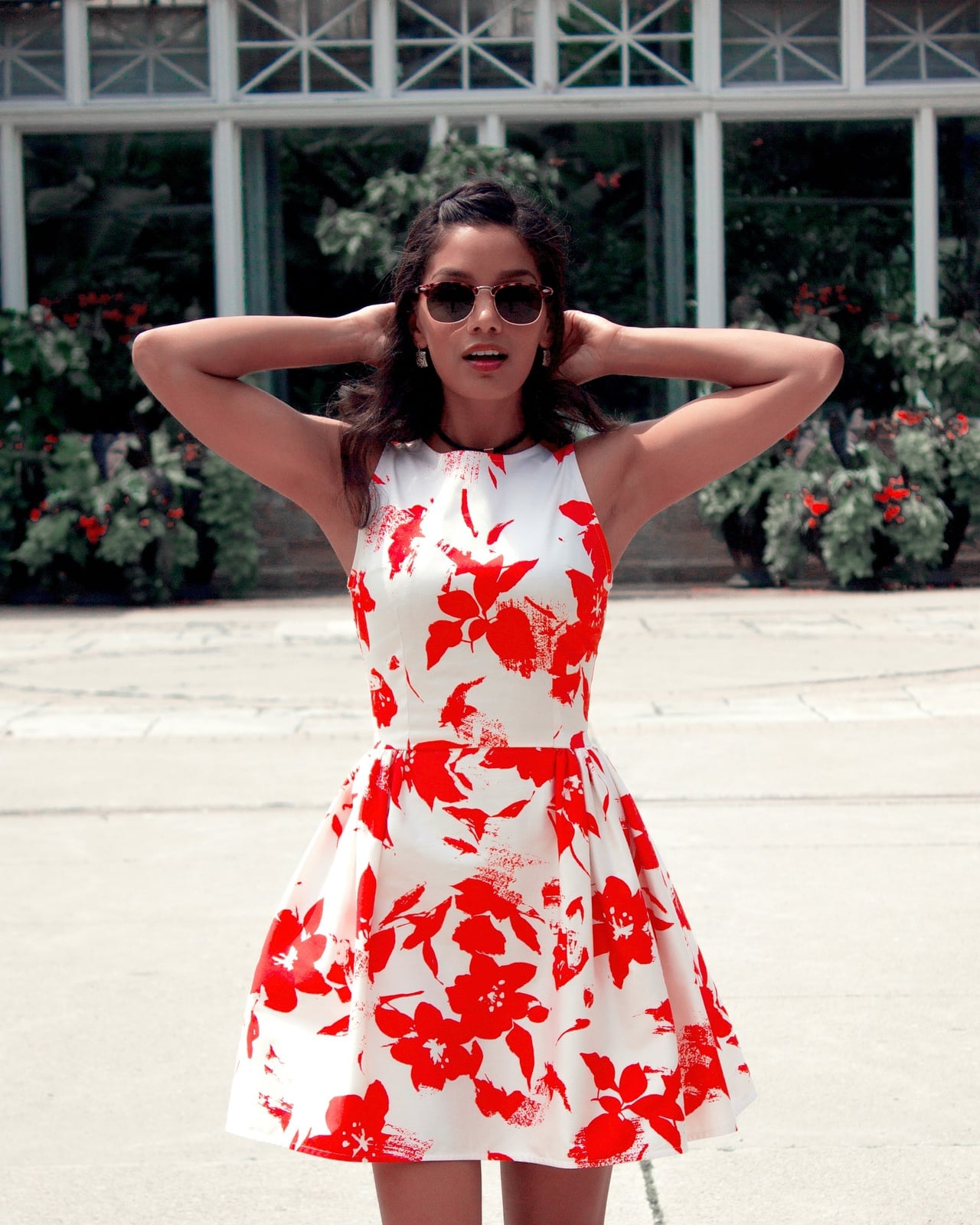 White Fit and Flare Dress With Bold Red Floral Print White Fit and Flare Dress With Bold Red Floral Print — DIY Dress Designs
