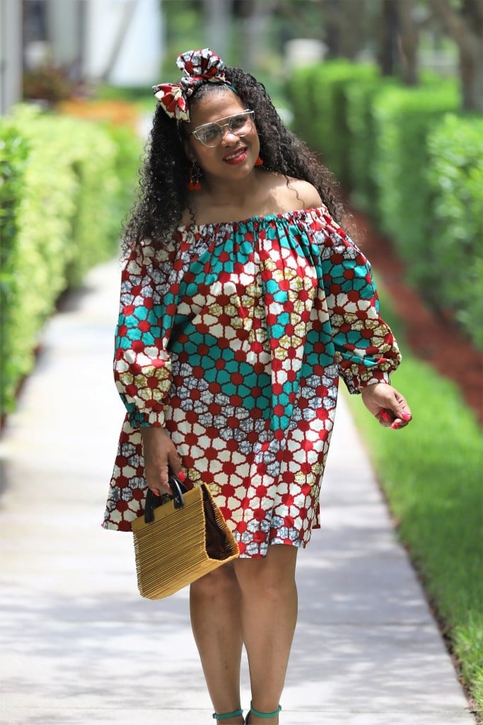 Multi-color Cotton Off-Shoulder Dress With Bold Floral Print Multi-color Cotton Off-Shoulder Dress With Bold Floral Print — DIY Dress Designs