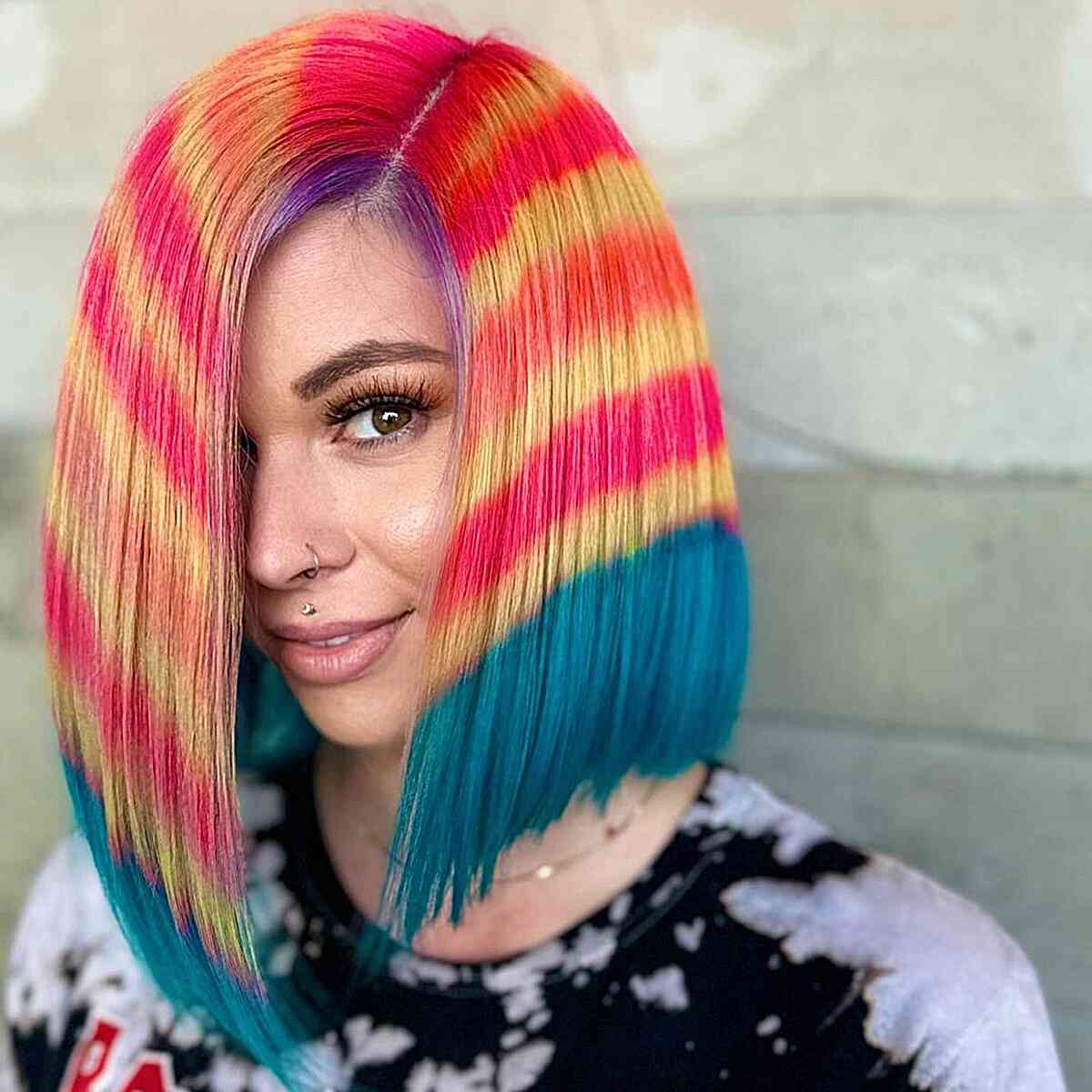 Chin Bob With Rainbow Stripes Chin Bob With Rainbow Stripes — Dye Hair Inspiration