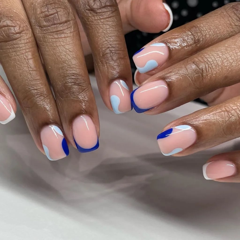 Short Square Light Dark Blue Abstract Wave Nails Short Square Light Dark Blue Abstract Wave Nails — Easy Wave Nails