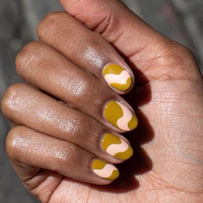 Short Oval Olive Green Cream Pink Wave Nails Short Oval Olive Green Cream Pink Wave Nails — Easy Wave Nails