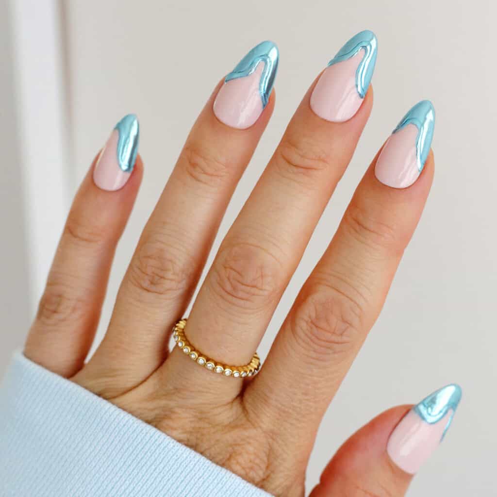 Long Almond Silver Chrome Wave Nails Long Almond Silver Chrome Wave Nails — Easy Wave Nails