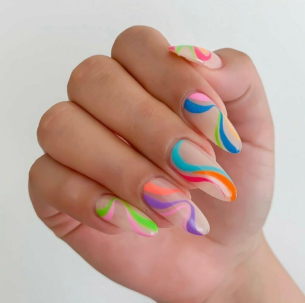 Long Stiletto Multicolor Swirl Nails Long Stiletto Multicolor Swirl Nails — Easy Wave Nails