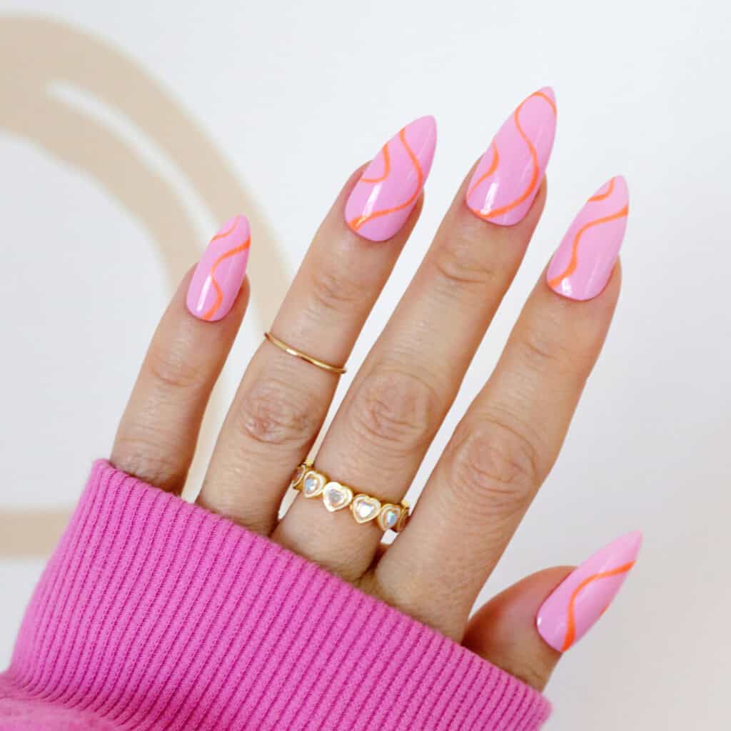 Long Almond Pink Orange Wave Nails Long Almond Pink Orange Wave Nails — Easy Wave Nails