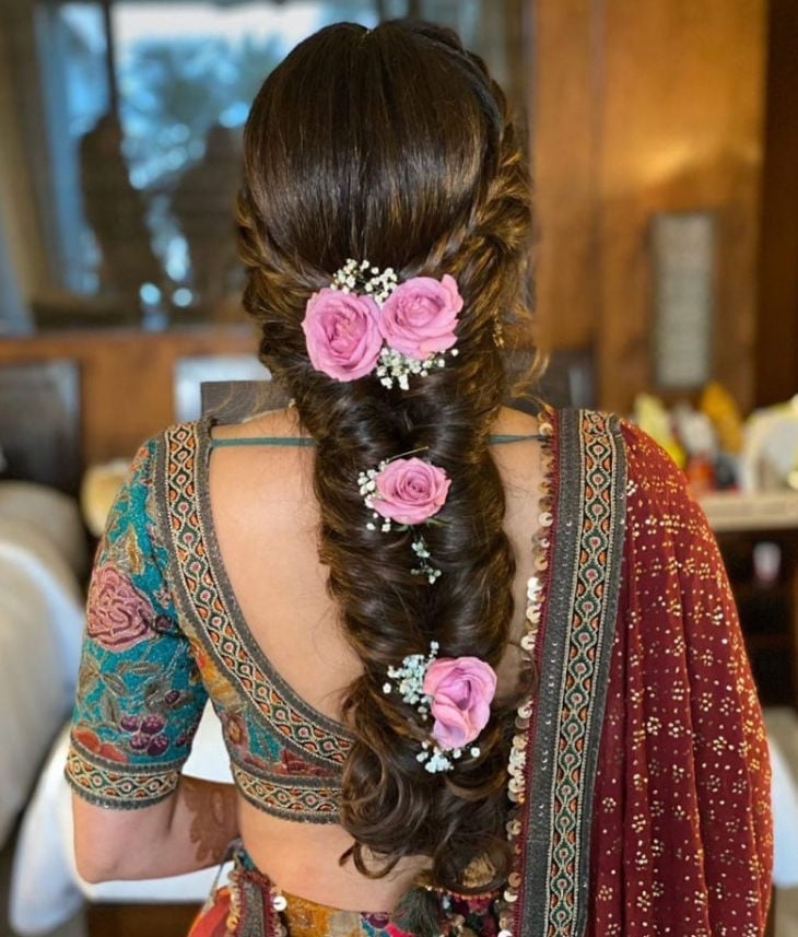 Fishtail Braid With Floral Embellishments — Easy Wedding Hairstyles for Long Hair