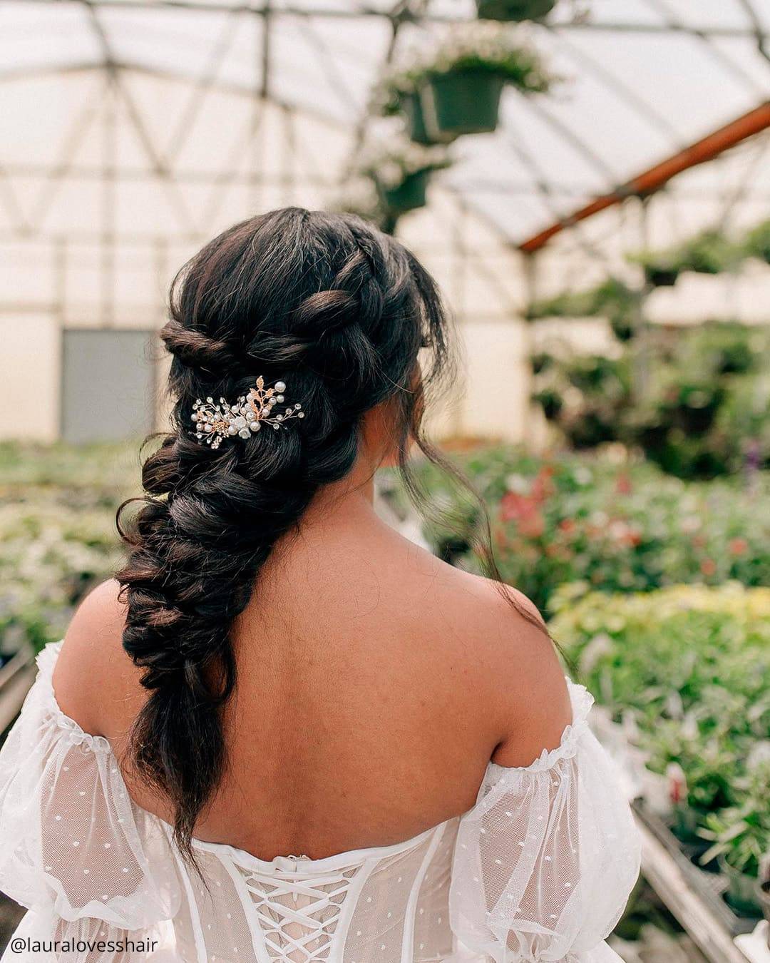 Dutch Braid With Pearl Hair Accessory — Easy Wedding Hairstyles for Long Hair