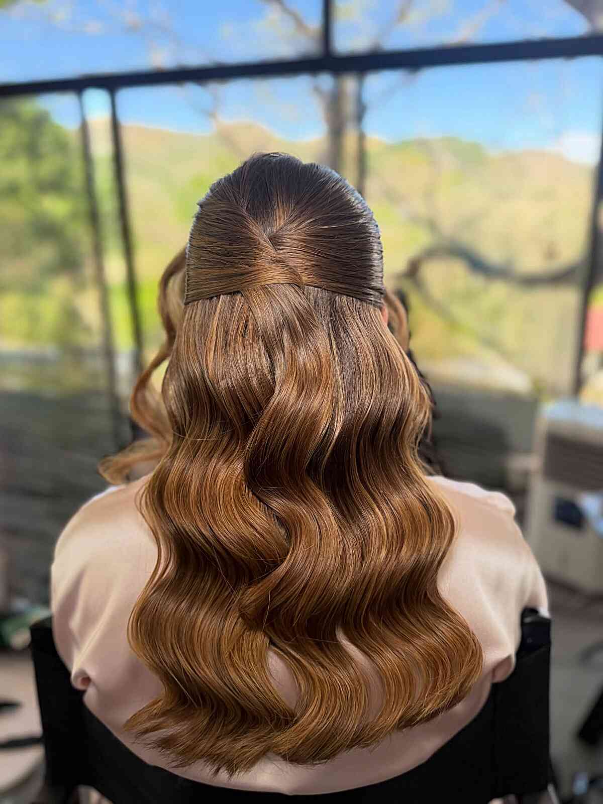 Half-Up With Braided Detail And Waves — Easy Wedding Hairstyles for Long Hair