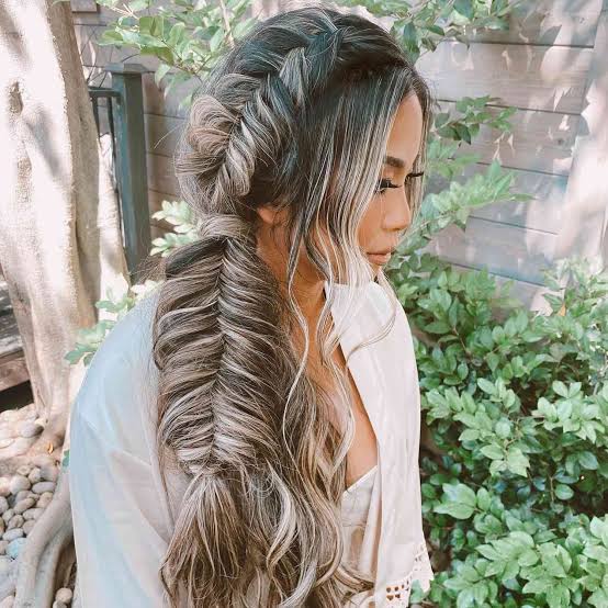 Fishtail Braid Ponytail With Side Bangs — Easy Wedding Hairstyles for Long Hair