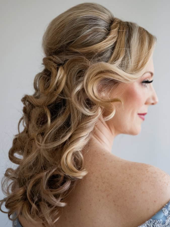 Voluminous Curls In A Twisted Half-Updo — Easy Wedding Hairstyles for Long Hair