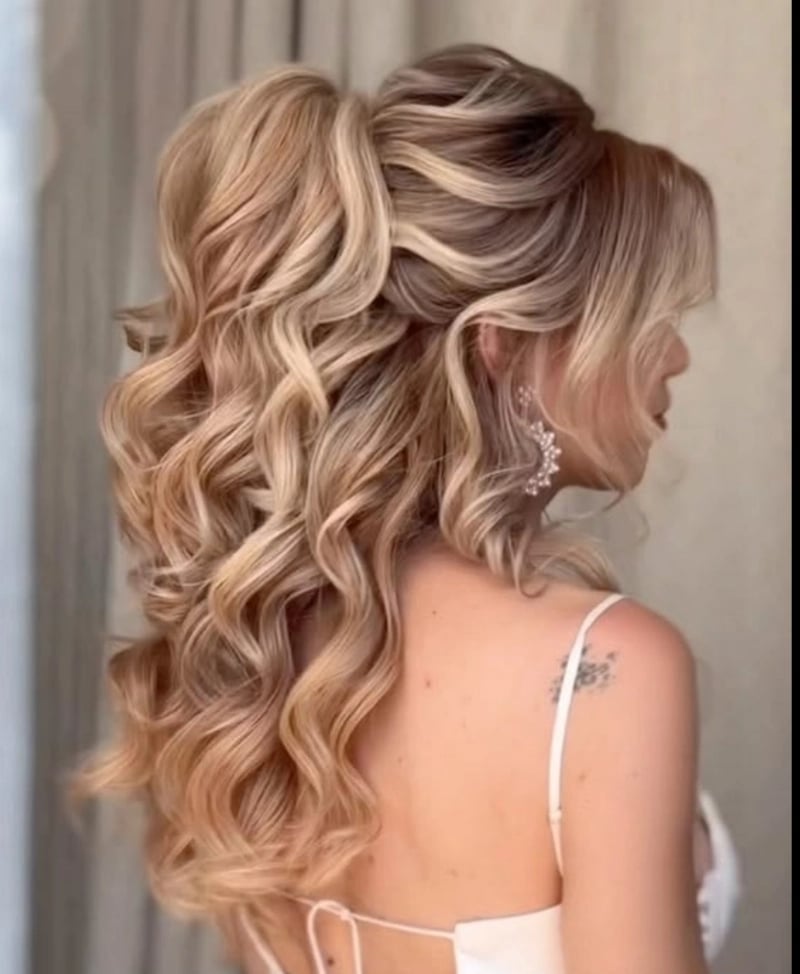 Voluminous Half-Up Half-Down With Curtain Bangs — Easy Wedding Hairstyles for Long Hair