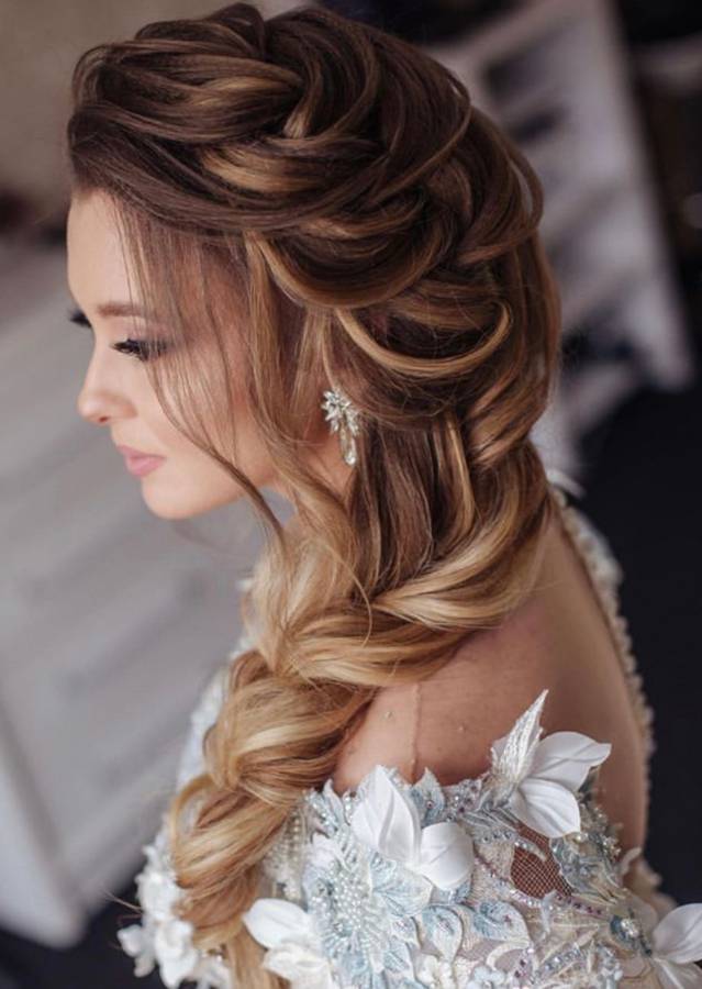 Side Swept Updo With Wispy Bangs — Easy Wedding Hairstyles for Long Hair