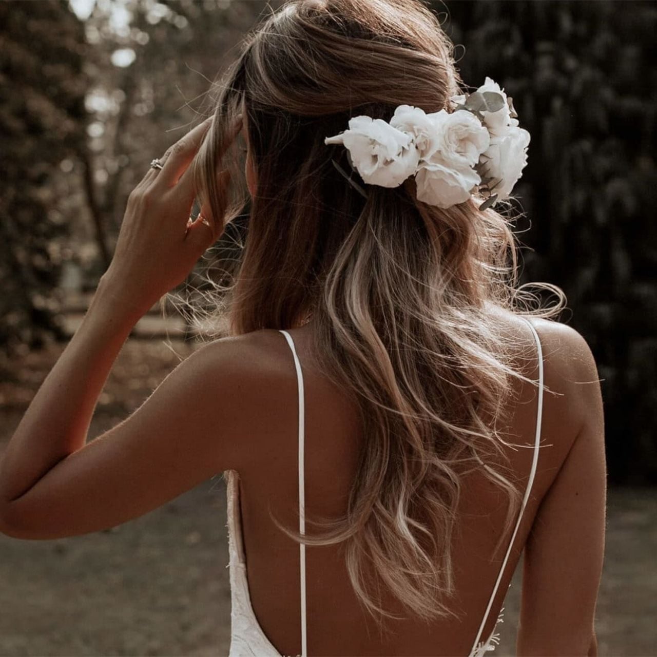 Relaxed Half-Up With Loose Waves And Roses — Easy Wedding Hairstyles for Long Hair