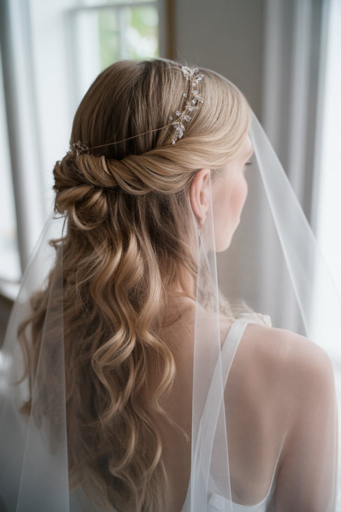 Twisted Half Updo With Loose Waves — Easy Wedding Hairstyles for Long Hair