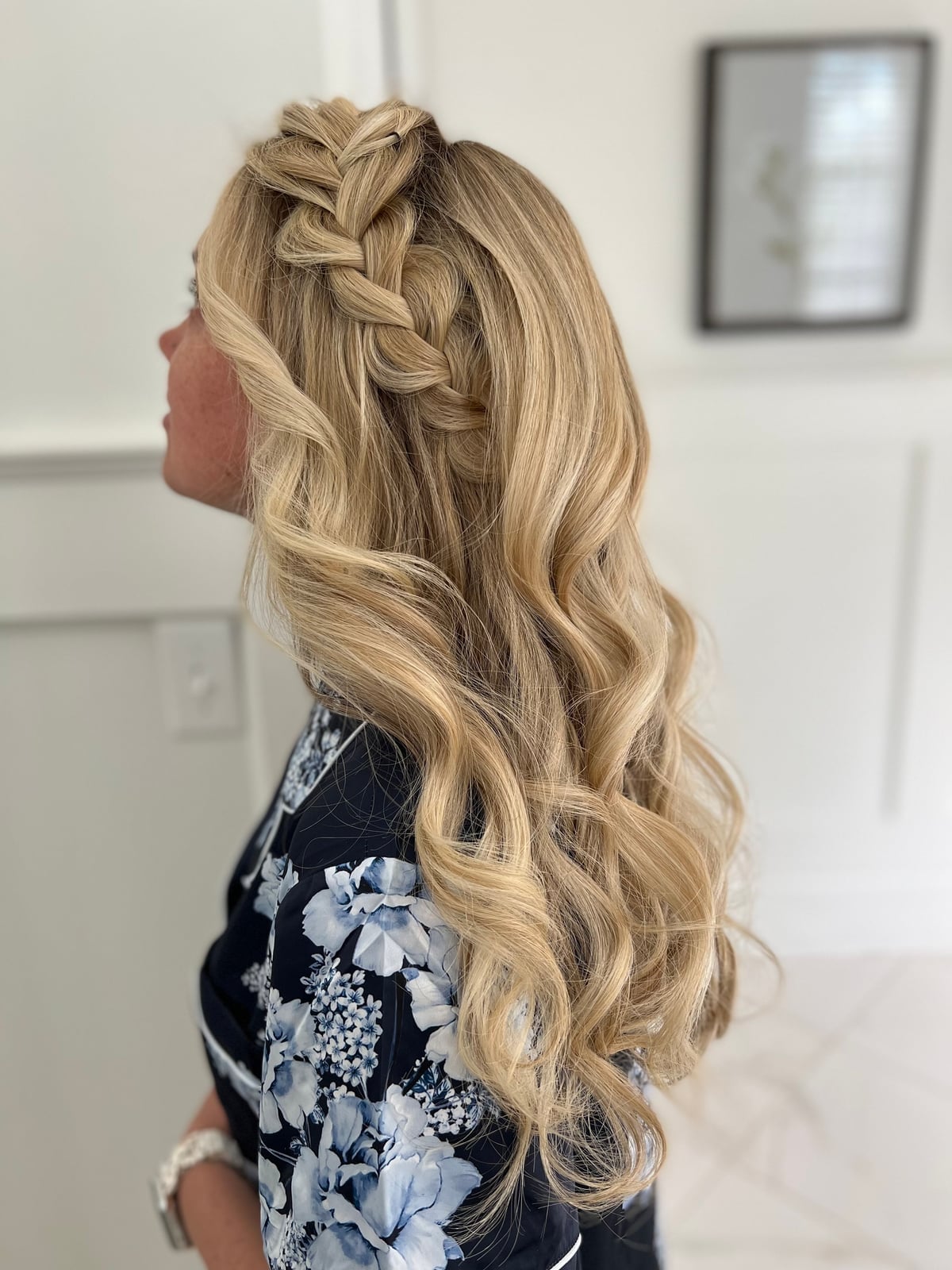 Braided Crown Half-Up With Side Bangs — Easy Wedding Hairstyles for Long Hair