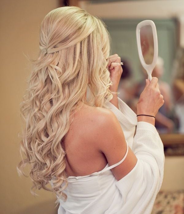 Half-Up With Braided Accent And Curls — Easy Wedding Hairstyles for Long Hair