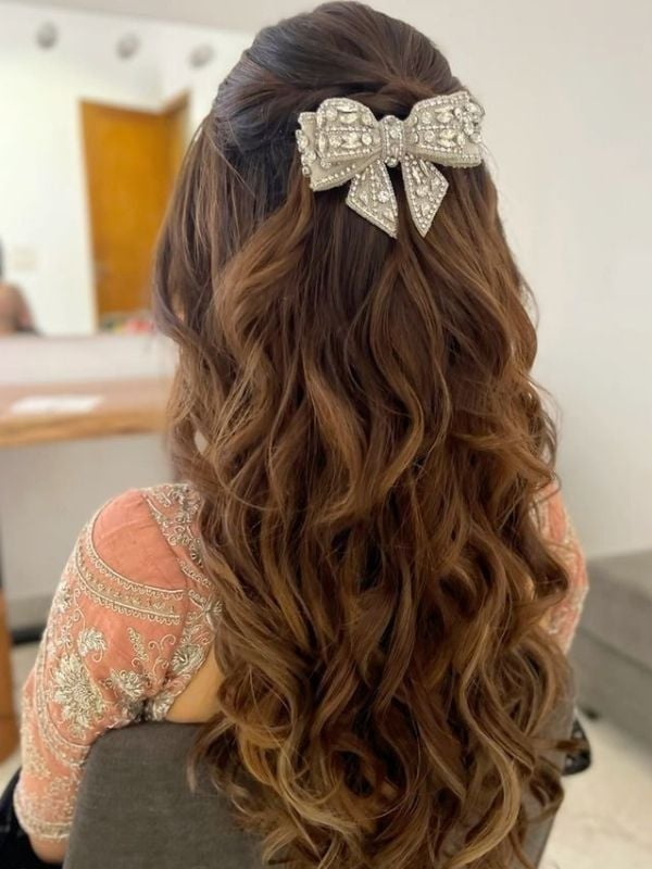 Layers With Bow Accessory And Curls — Easy Wedding Hairstyles for Long Hair