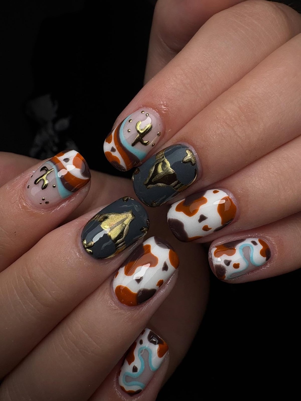 Short Almond Nails With Gold Lasso Detail — Easy Western Nails