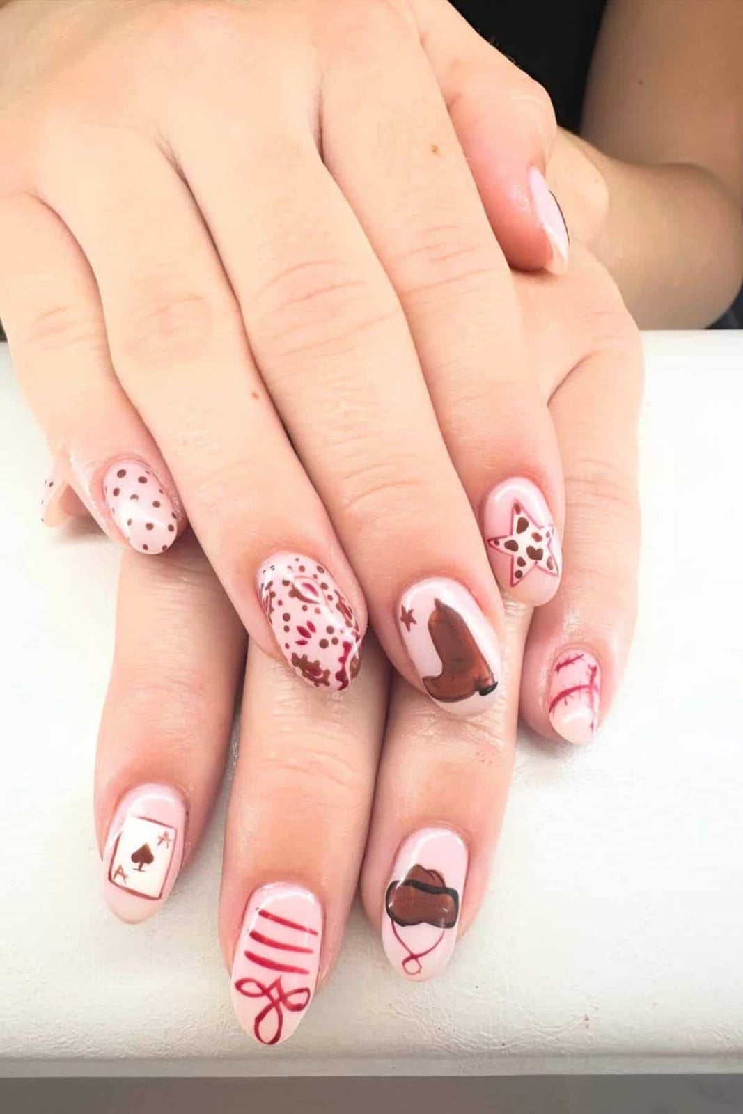 Short Oval Nails With Cowboy Boots And Playing Card Ace — Easy Western Nails