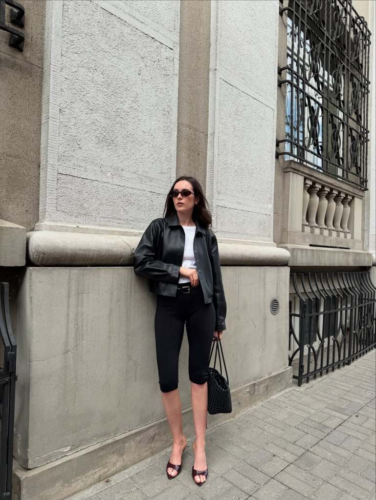 Black Capri Pants With Leather Jacket — Elegant Black Capri Pants Outfit