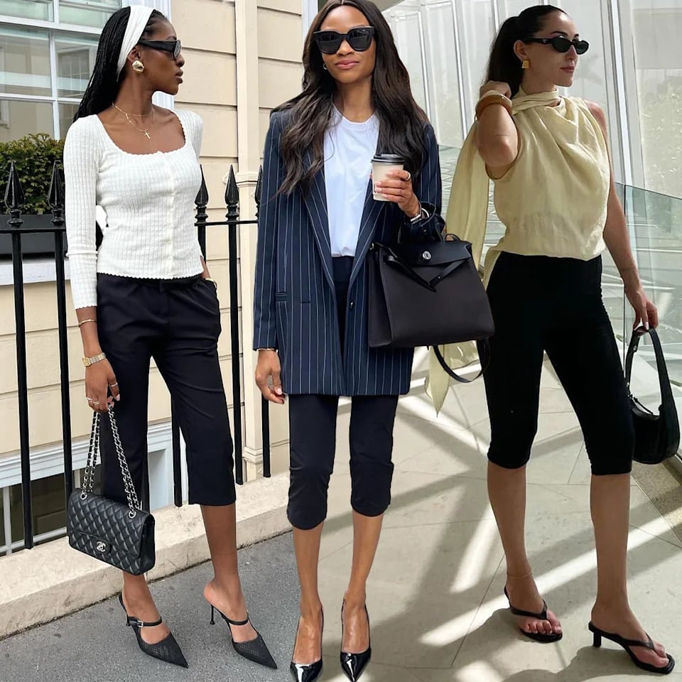Black Capri Pants With Ribbed Square-Neck Top — Elegant Black Capri Pants Outfit