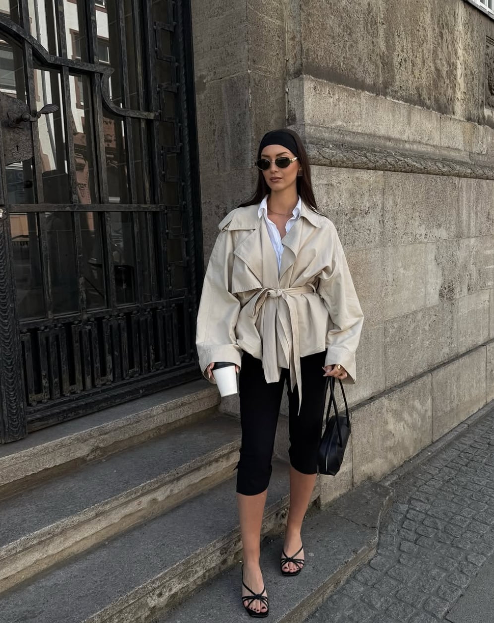 Black Capri Pants With Tie-Waist Jacket — Elegant Black Capri Pants Outfit