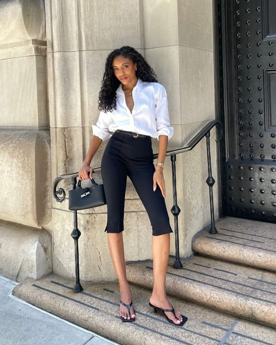 High-Waisted Black Capri Pants With Slit Detail — Elegant Black Capri Pants Outfit