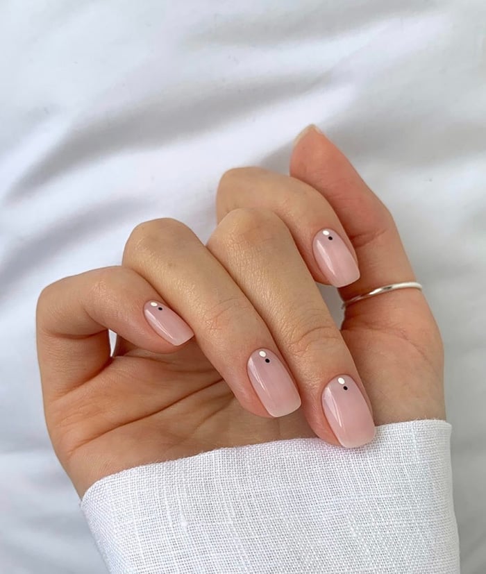 Short Square Nails with Minimalist Pink Polka Dots — Elegant Bridal Nails