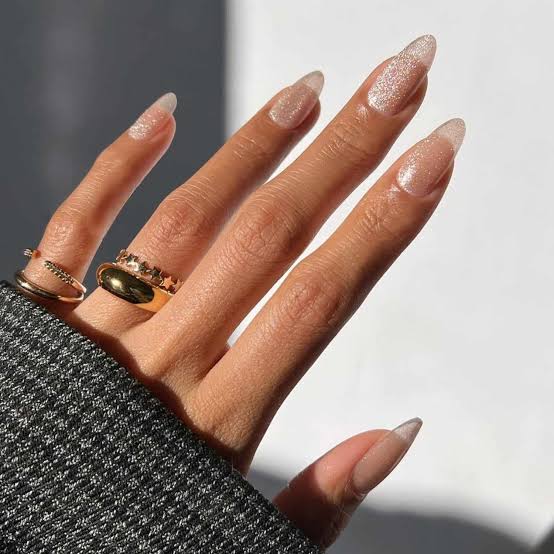 Medium Stiletto Nails with Iridescent Shimmer — Elegant Bridal Nails