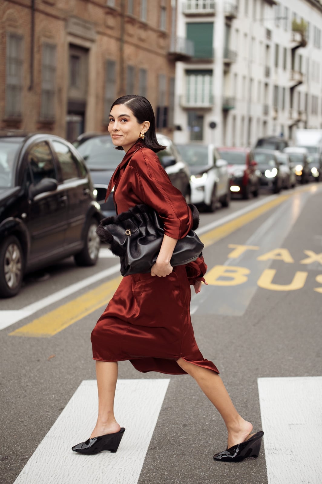 Burgundy Satin Slip Dress with Oversized Blazer Burgundy Satin Slip Dress with Oversized Blazer — Elegant Burgundy Dress Outfit