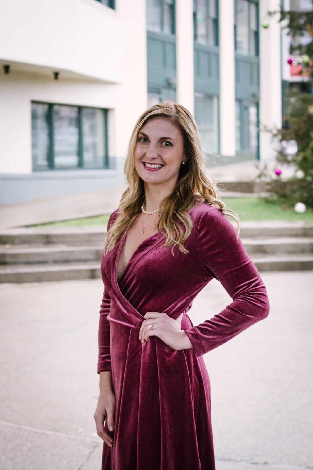 Burgundy Velvet Wrap Dress with Deep V-Neck Burgundy Velvet Wrap Dress with Deep V-Neck — Elegant Burgundy Dress Outfit