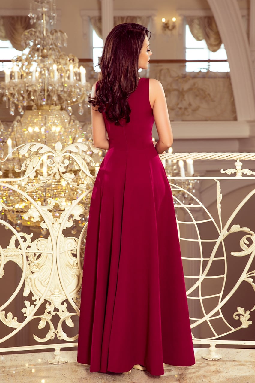 Burgundy Fit and Flare Maxi Dress with Pleated Skirt Burgundy Fit and Flare Maxi Dress with Pleated Skirt — Elegant Burgundy Dress Outfit