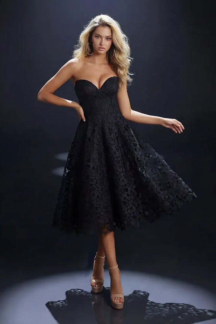 Black Strapless Sweetheart Lace Overlay Dress — Elegant Cocktail Dresses