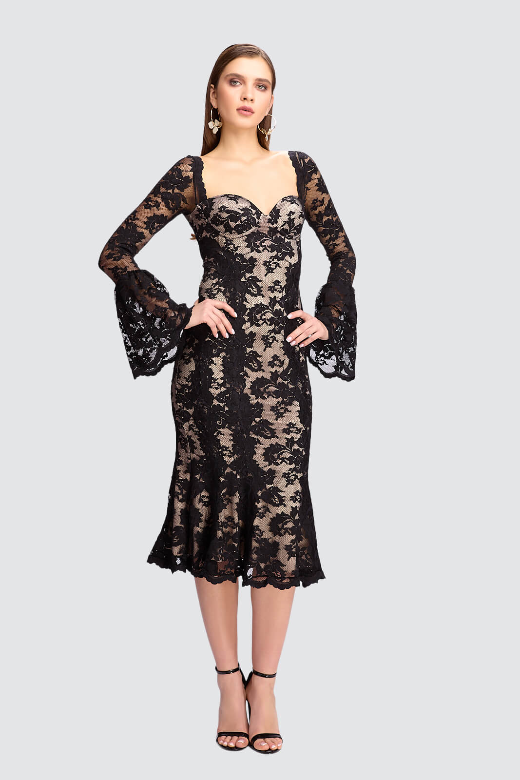 Black Lace Dress with Bell Sleeves and Mermaid Hem — Elegant Cocktail Dresses