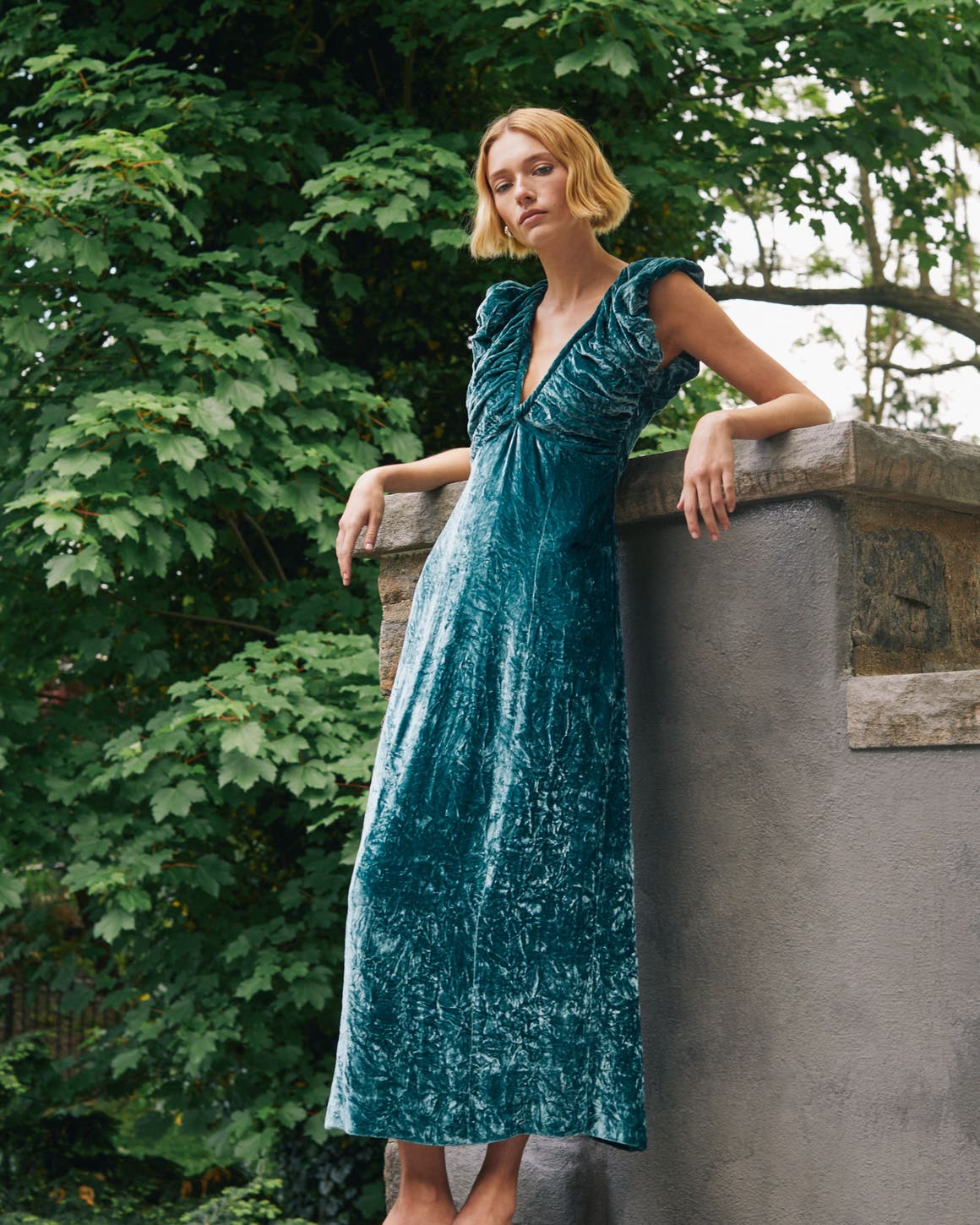 Teal Crushed Velvet A-Line Midi Dress — Elegant Cocktail Dresses
