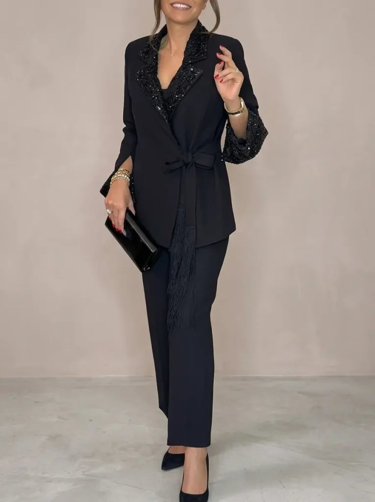 Black Velvet Suit with Sequined Lapels — Elegant Dark Outfits