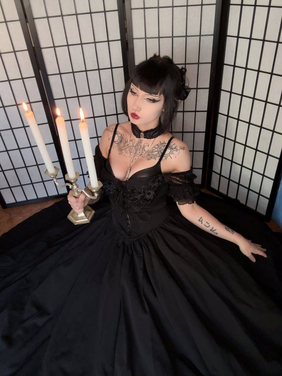 Dramatic Gothic Ballgown with Lace Sleeves Dramatic Gothic Ballgown with Lace Sleeves — Elegant Gothic Outfits