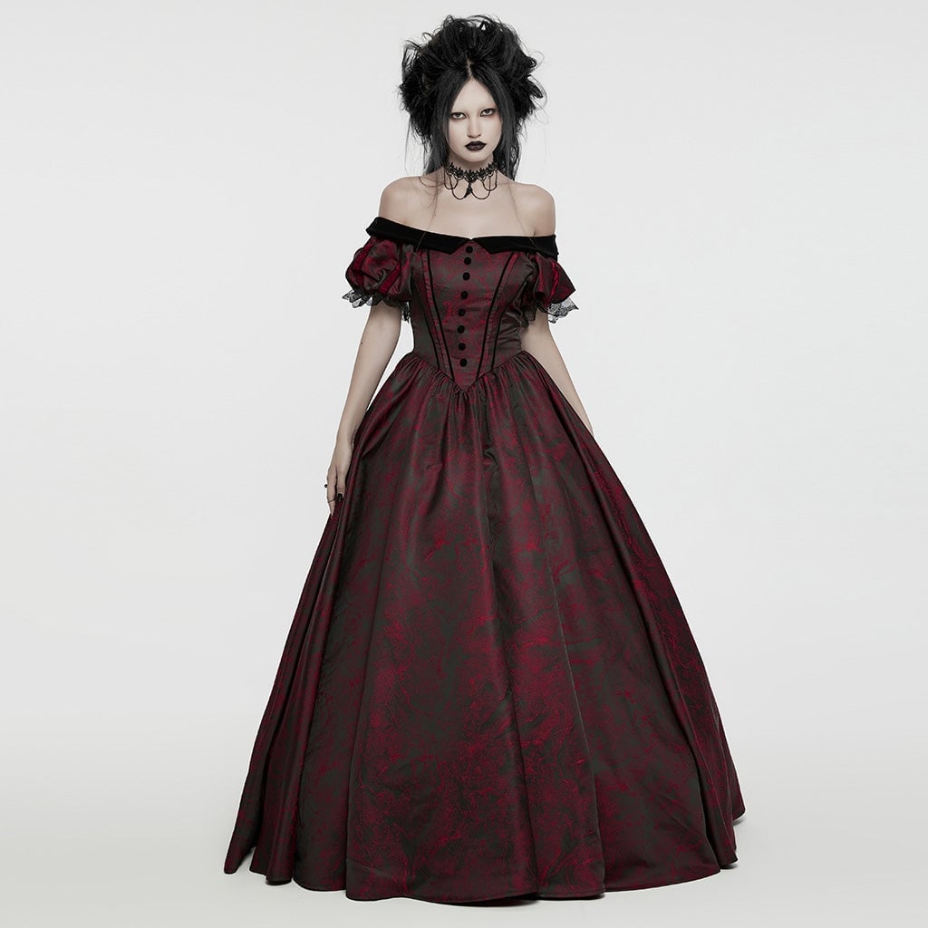 Red and Black Off-Shoulder Ballgown Red and Black Off-Shoulder Ballgown — Elegant Gothic Outfits