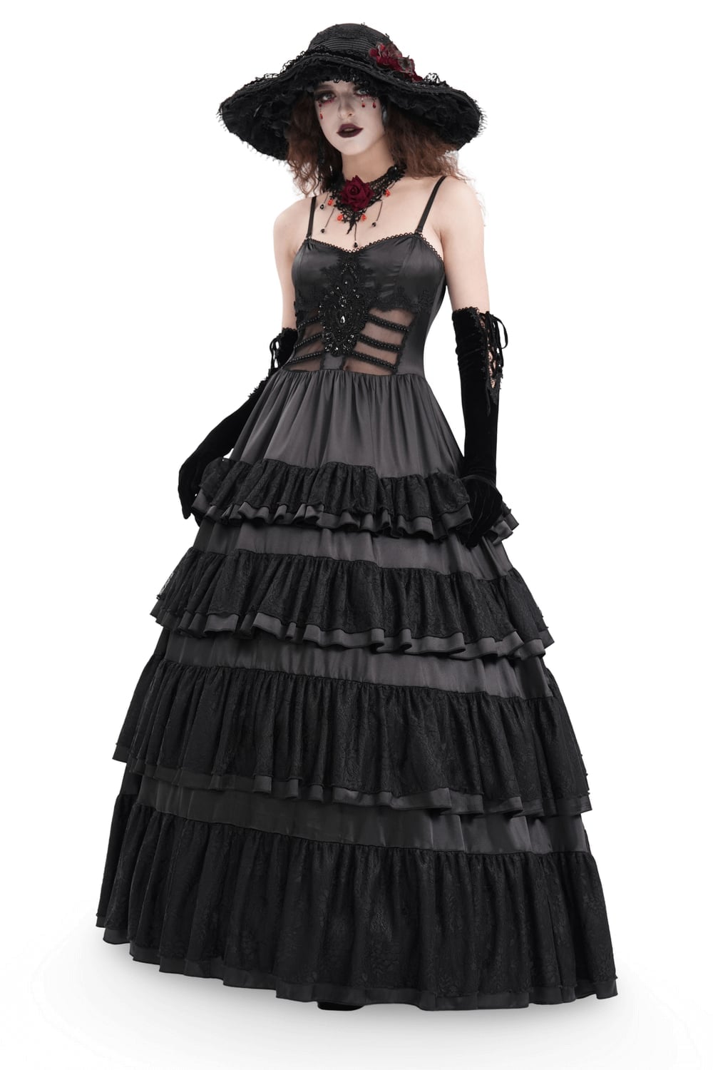 Black and Grey Ballgown with Tiered Skirt Black and Grey Ballgown with Tiered Skirt — Elegant Gothic Outfits