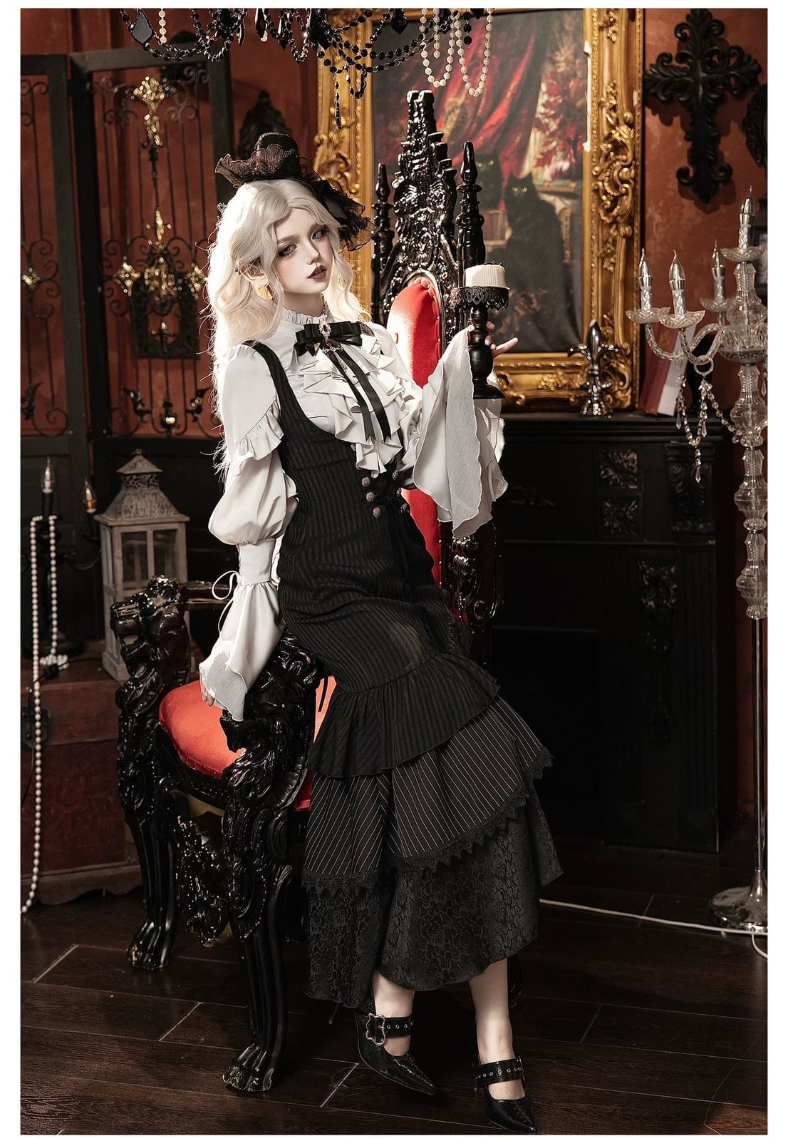 Pinafore Dress with Ruffled Blouse Pinafore Dress with Ruffled Blouse — Elegant Gothic Outfits