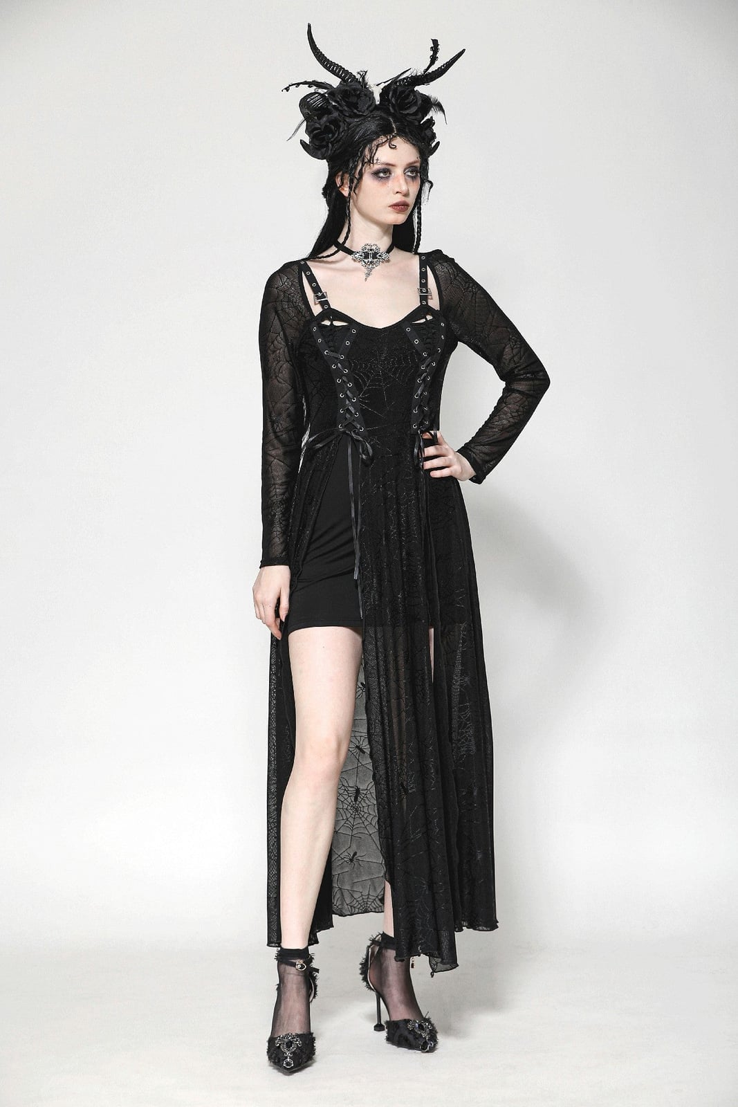 Black Lace Overlay Dress with Corset Bodice Black Lace Overlay Dress with Corset Bodice — Elegant Gothic Outfits