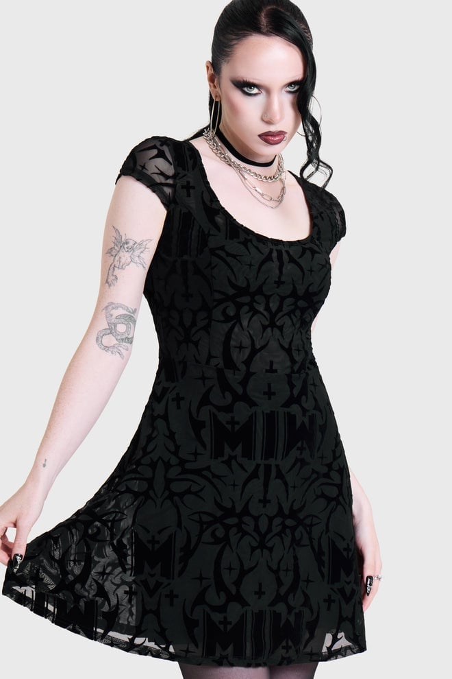 Fitted Black Dress with Gothic Pattern Fitted Black Dress with Gothic Pattern — Elegant Gothic Outfits