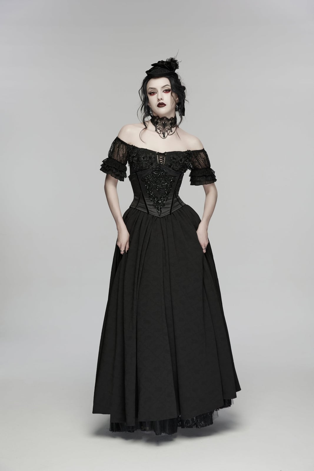 Off-Shoulder Corset Dress with Voluminous Skirt Off-Shoulder Corset Dress with Voluminous Skirt — Elegant Gothic Outfits