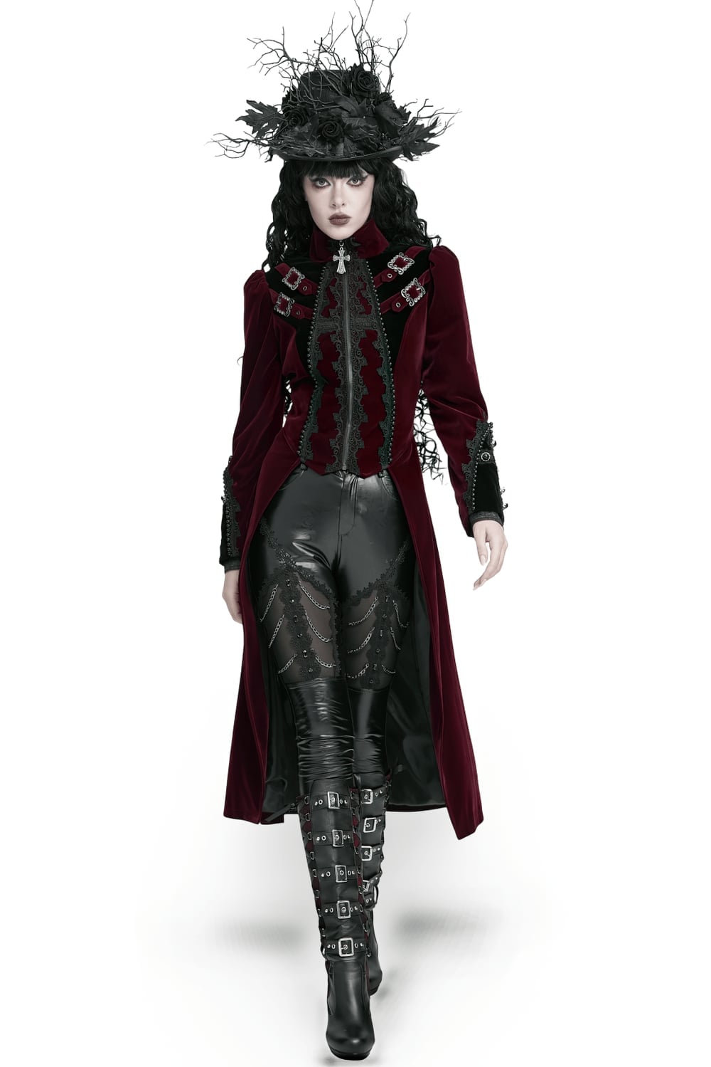 Red Velvet Coat with Black Lace Trim Red Velvet Coat with Black Lace Trim — Elegant Gothic Outfits