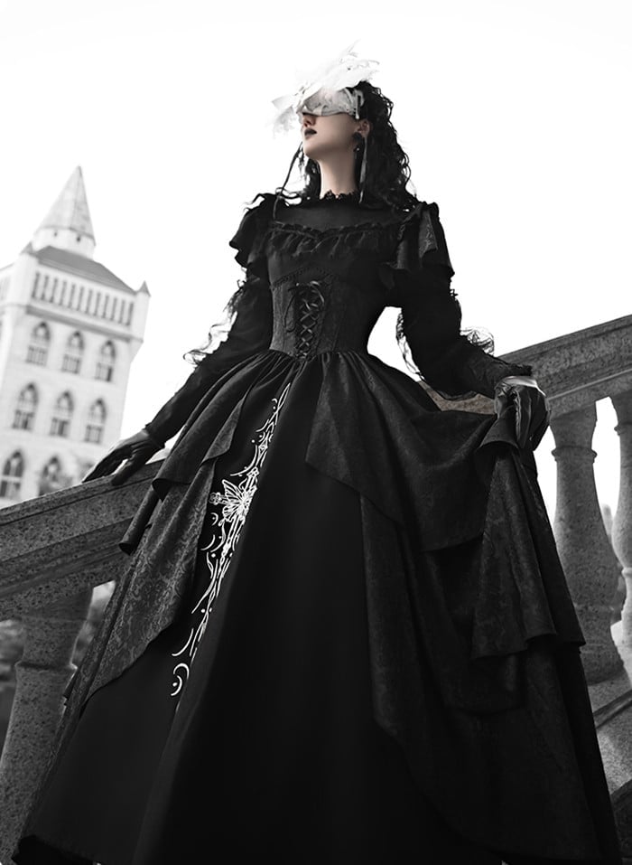 Brocade Lolita Dress with Silver Embroidery Brocade Lolita Dress with Silver Embroidery — Elegant Gothic Outfits