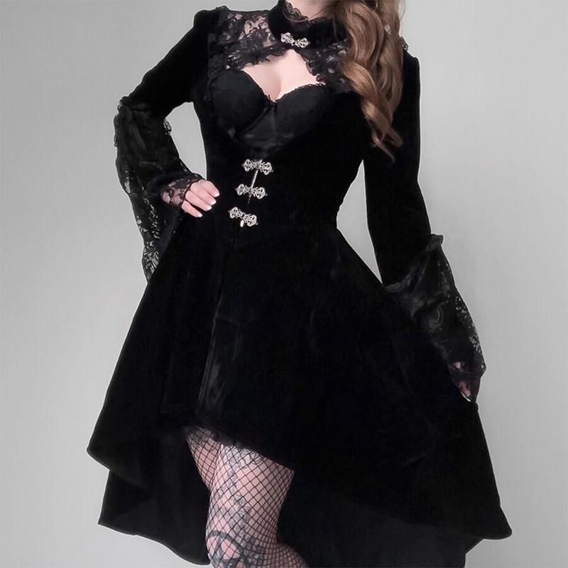 Black Velvet Dress Coat with High Lace Collar Black Velvet Dress Coat with High Lace Collar — Elegant Gothic Outfits