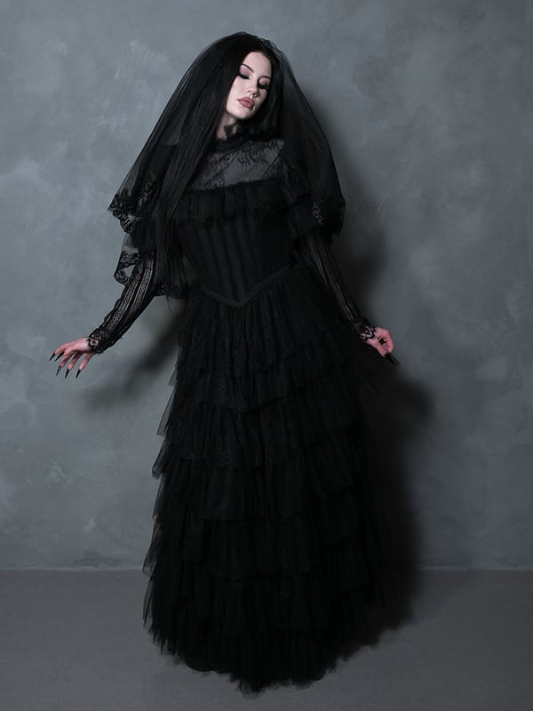 Tiered Tulle Gown with Lace Trim Tiered Tulle Gown with Lace Trim — Elegant Gothic Outfits